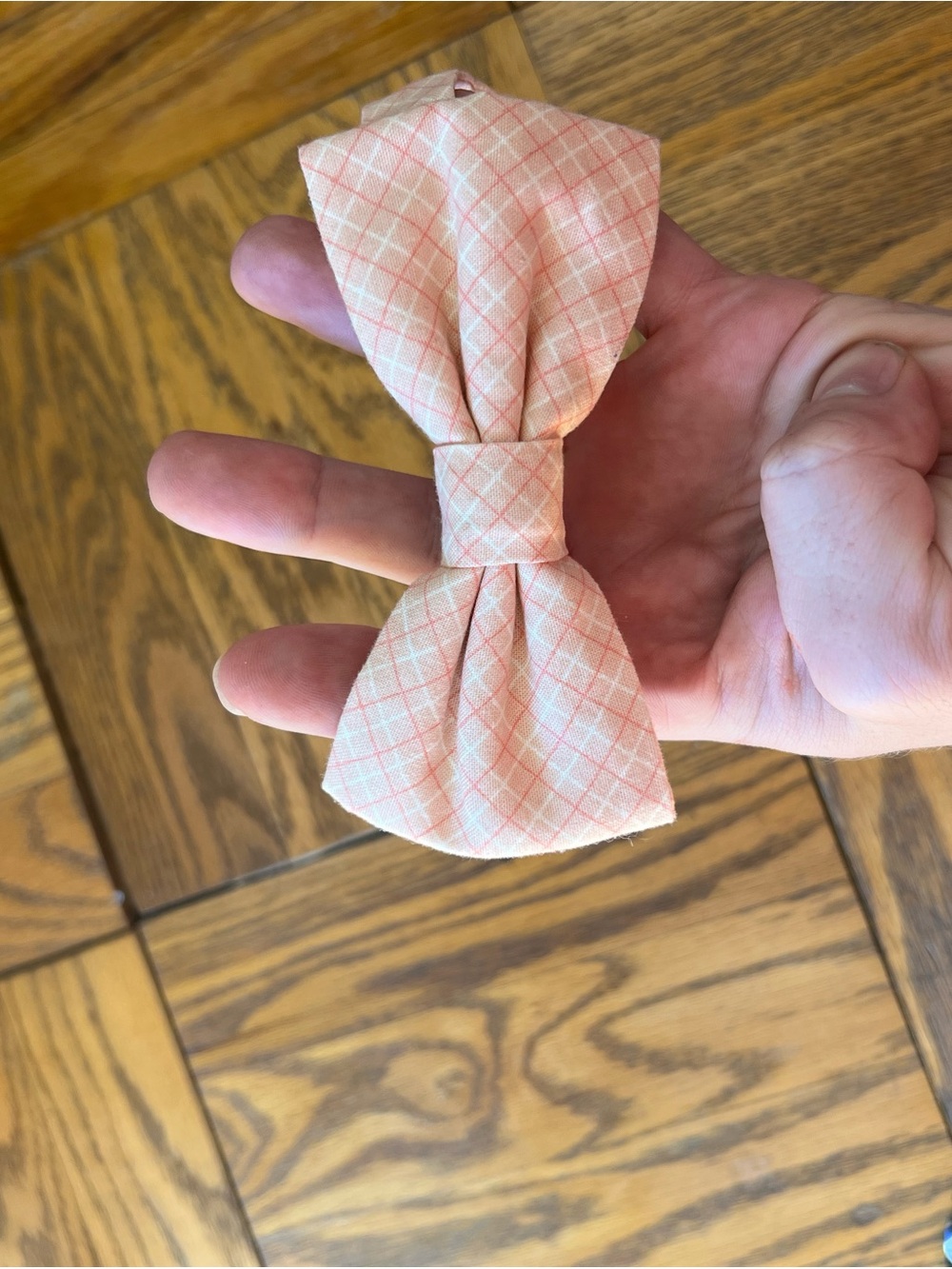 Peach Plaid Bow Tie adjustable